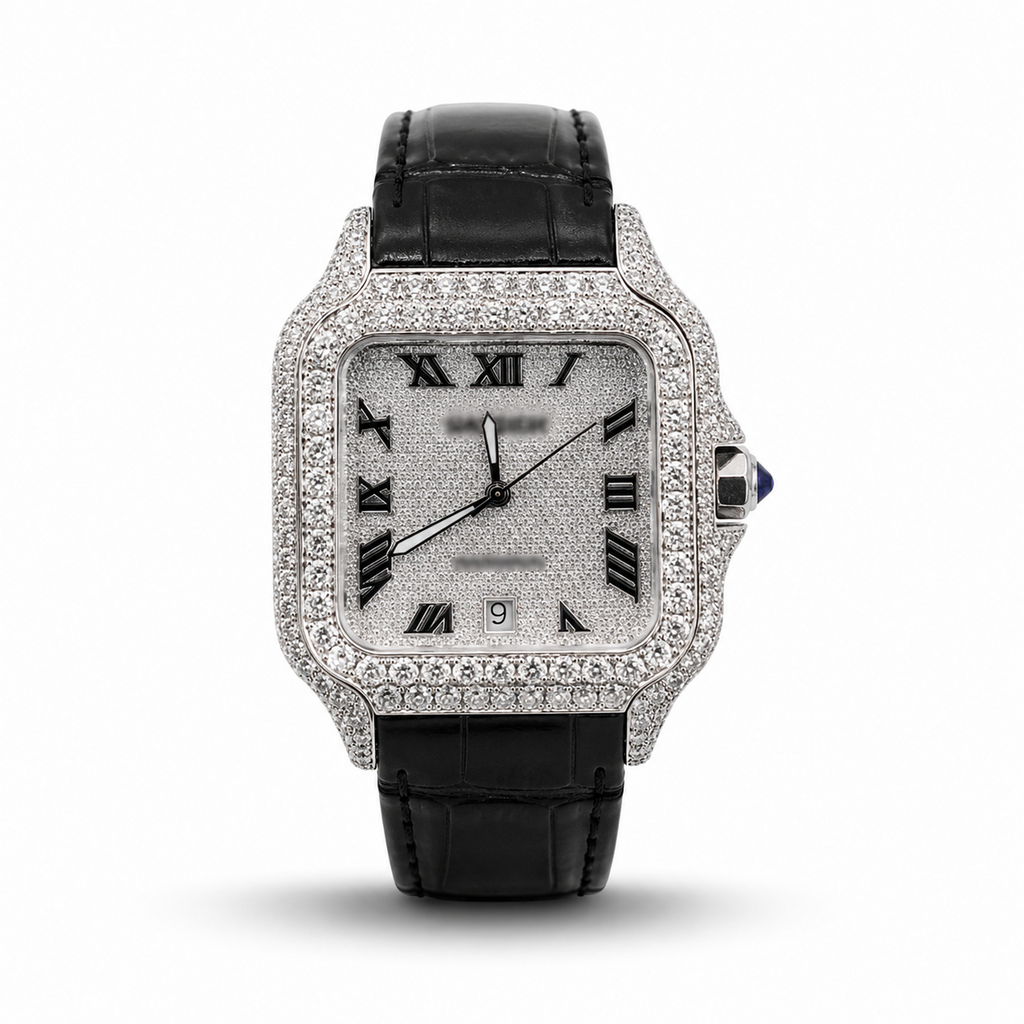 Black Leather Strap Moissanite Watch