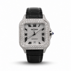Black Leather Strap Moissanite Watch