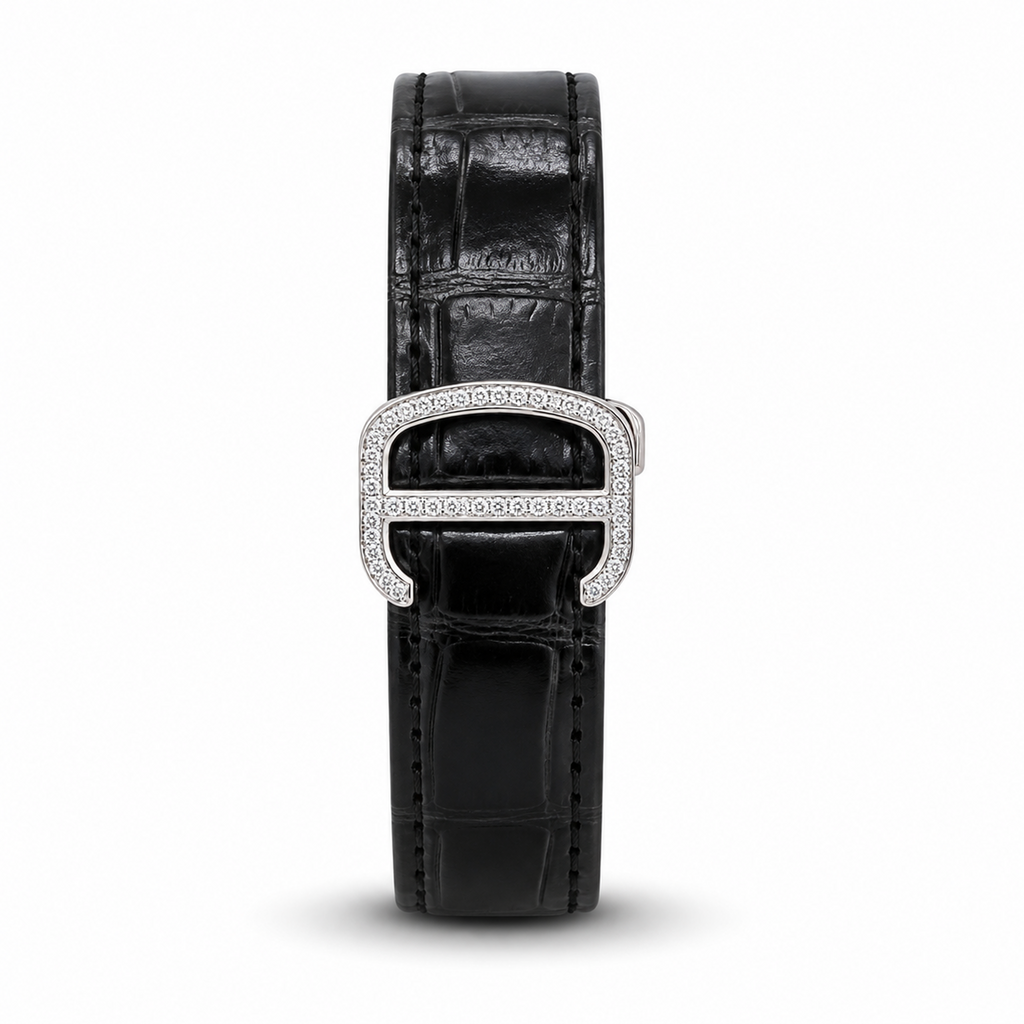 Black Leather Strap Moissanite Watch
