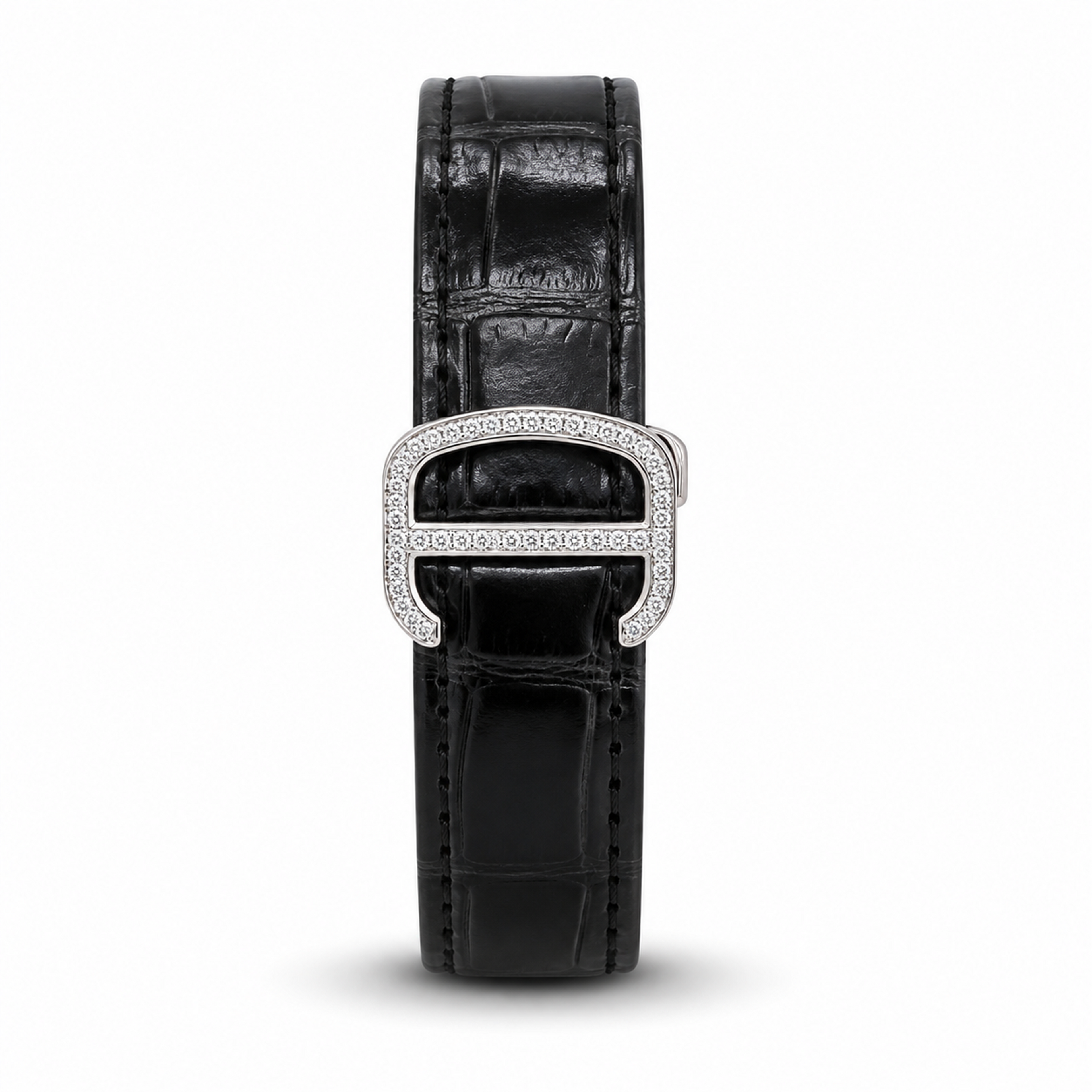 Black Leather Strap Moissanite Watch