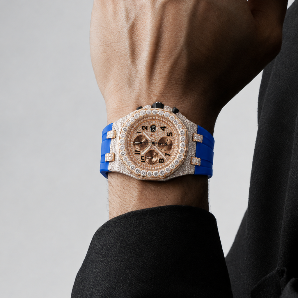 Ap Blue Strap Moissanite Watch