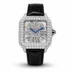 Skeleton Leather Strap Moissanite Watch