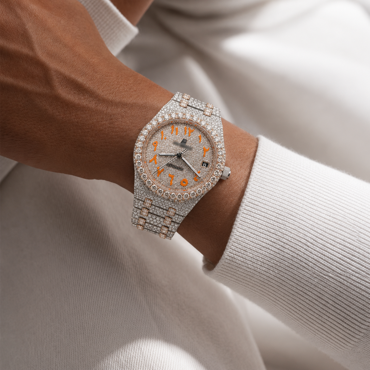 Two Tone Arabic Numerals Moissanite Watch