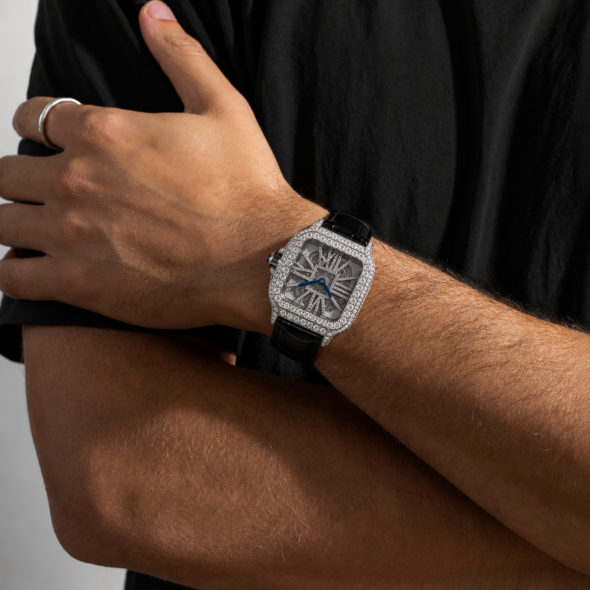 Skeleton Leather Strap Moissanite Watch