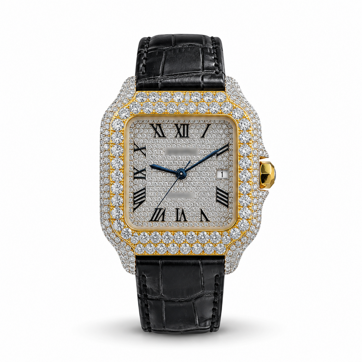 Black Leather Strap Moissanite Watch