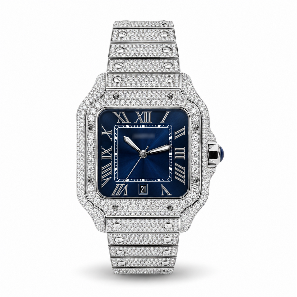 Blue Dial Moissanite Watch