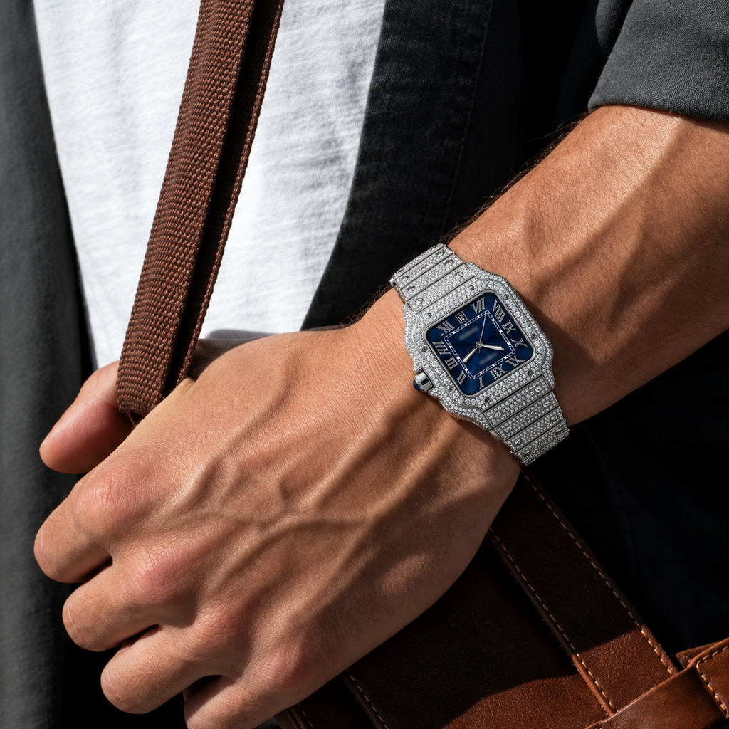 Blue Dial Moissanite Watch