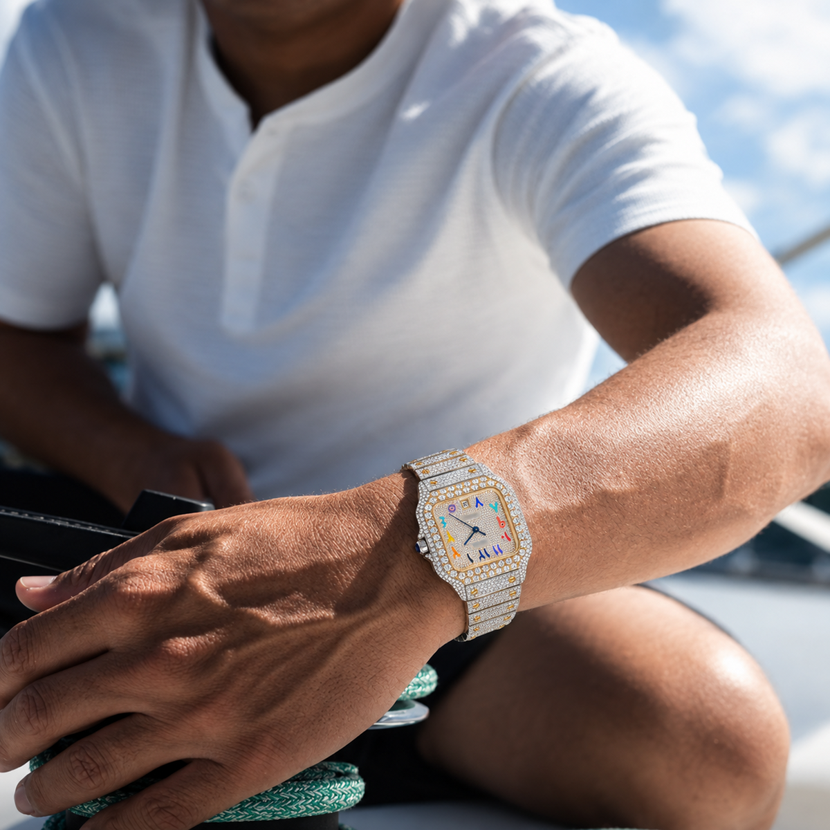 Rainbow Arabic Numerals Moissanite Watch
