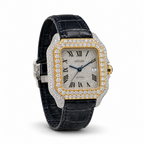 Black Leather Strap Moissanite Watch