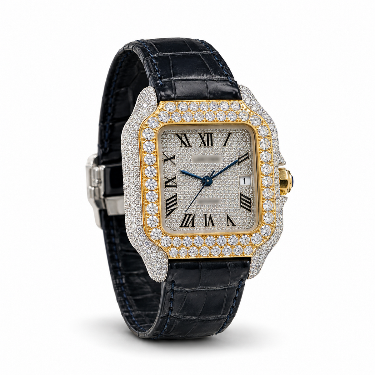 Black Leather Strap Moissanite Watch
