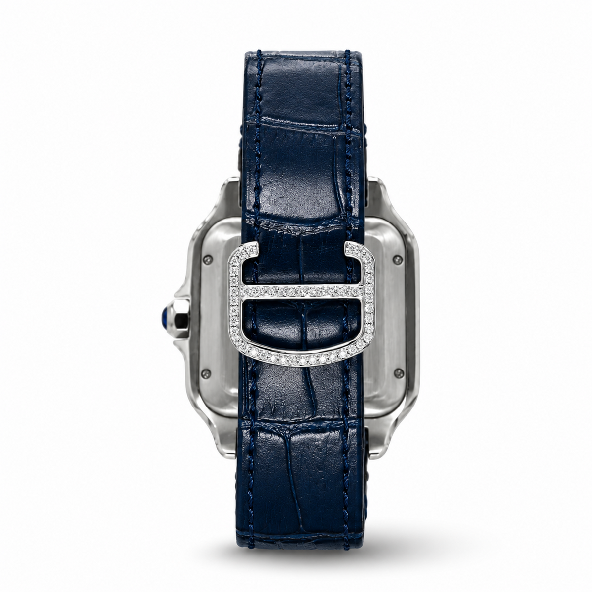 Blue Dial Leather Strap Moissanite Watch